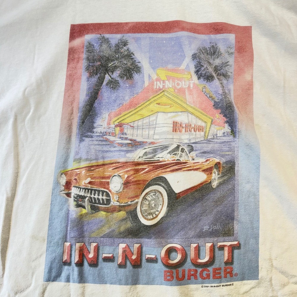 Vintage 2001 In-N-Out Burger Corvette Graphic T-Shirt White Hanes Beefy-T 3XL